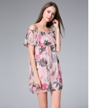 Pink natural printed silk georgette mini dress